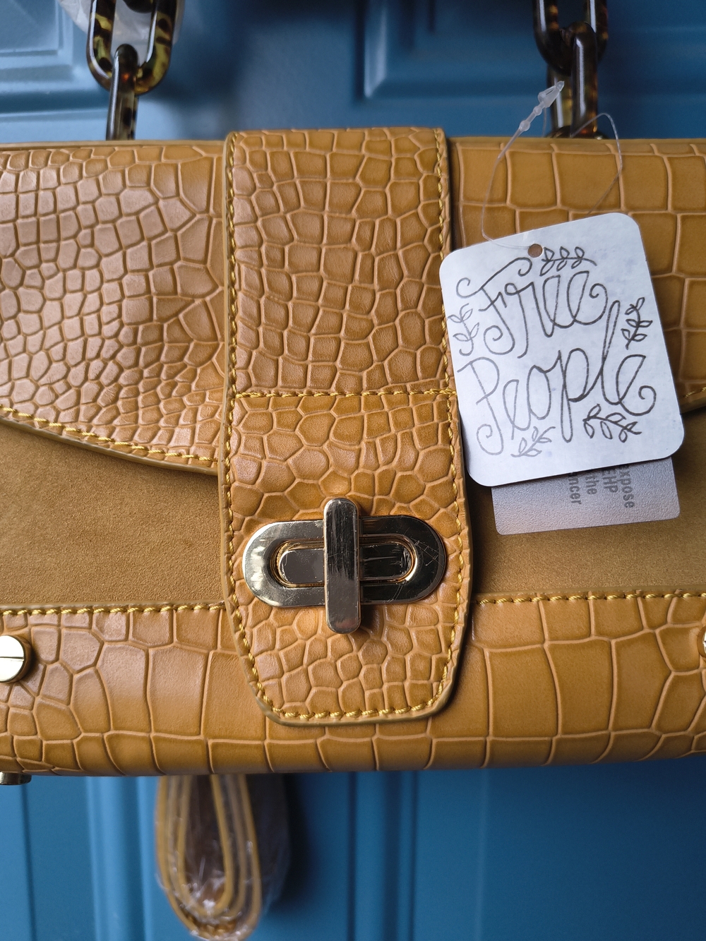 Free People Mustard Yellow Croc-Embossed Crossbody Bag - Picture 3 of 13